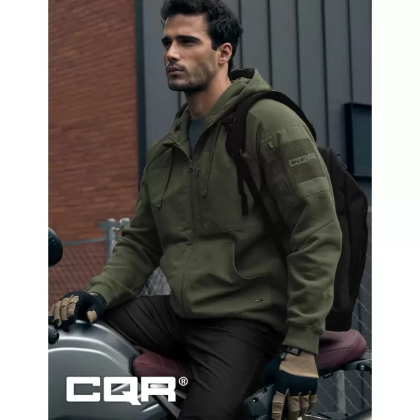 CQR Mens Winter Fleece Pullover Hoodies Thermal Long Sleeve Hooded Sweatshirt CottonBlend OutdoorTactical ShirtsFleece Ripstop Pannel Fullzip Olive