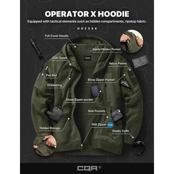 CQR Mens Winter Fleece Pullover Hoodies Thermal Long Sleeve Hooded Sweatshirt CottonBlend OutdoorTactical ShirtsFleece Ripstop Pannel Fullzip Olive