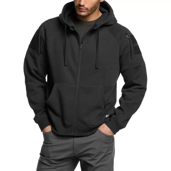 CQR Mens Winter Fleece Pullover Hoodies Thermal Long Sleeve Hooded Sweatshirt CottonBlend OutdoorTactical ShirtsFleece Tactical Fullzip Black