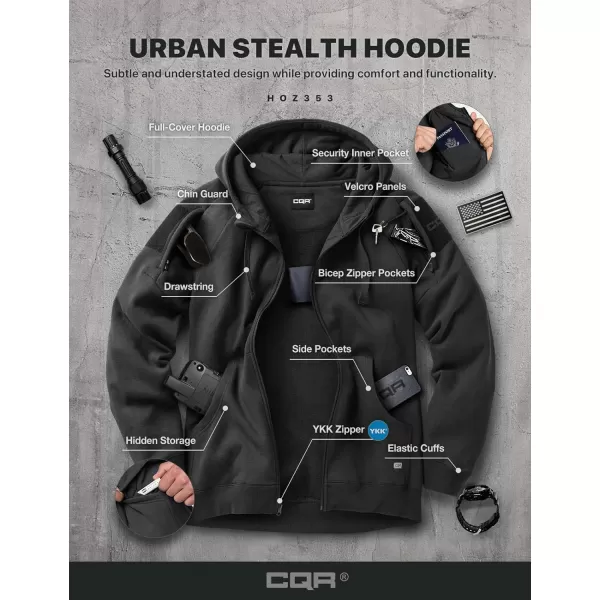 CQR Mens Winter Fleece Pullover Hoodies Thermal Long Sleeve Hooded Sweatshirt CottonBlend OutdoorTactical ShirtsFleece Tactical Fullzip Black