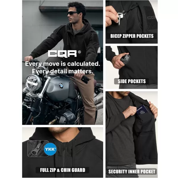 CQR Mens Winter Fleece Pullover Hoodies Thermal Long Sleeve Hooded Sweatshirt CottonBlend OutdoorTactical ShirtsFleece Tactical Fullzip Black