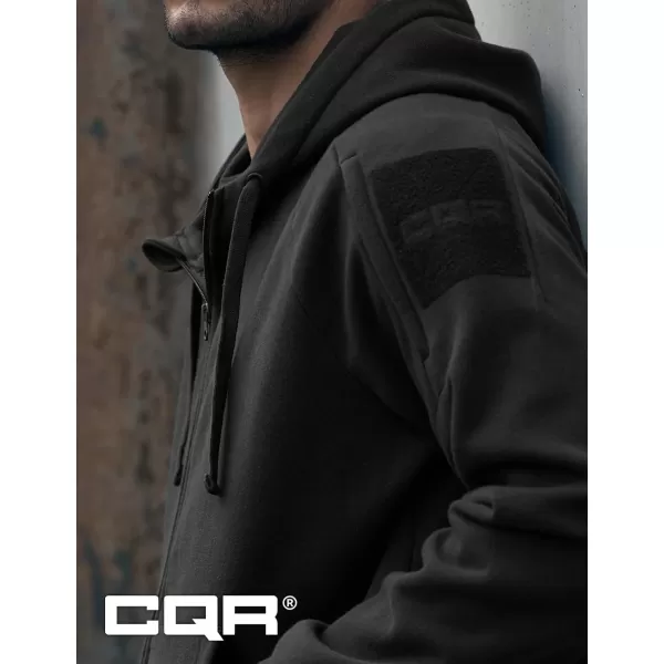 CQR Mens Winter Fleece Pullover Hoodies Thermal Long Sleeve Hooded Sweatshirt CottonBlend OutdoorTactical ShirtsFleece Tactical Fullzip Black