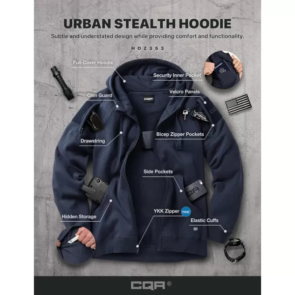 CQR Mens Winter Fleece Pullover Hoodies Thermal Long Sleeve Hooded Sweatshirt CottonBlend OutdoorTactical ShirtsFleece Tactical Fullzip Navy