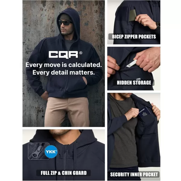 CQR Mens Winter Fleece Pullover Hoodies Thermal Long Sleeve Hooded Sweatshirt CottonBlend OutdoorTactical ShirtsFleece Tactical Fullzip Navy