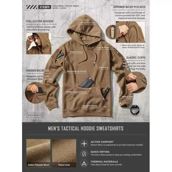 CQR Mens Winter Fleece Pullover Hoodies Thermal Long Sleeve Hooded Sweatshirt CottonBlend OutdoorTactical ShirtsFleece Tactical Hoodie Coyote