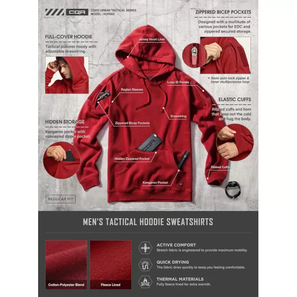 CQR Mens Winter Fleece Pullover Hoodies Thermal Long Sleeve Hooded Sweatshirt CottonBlend OutdoorTactical ShirtsFleece Tactical Hoodie Red