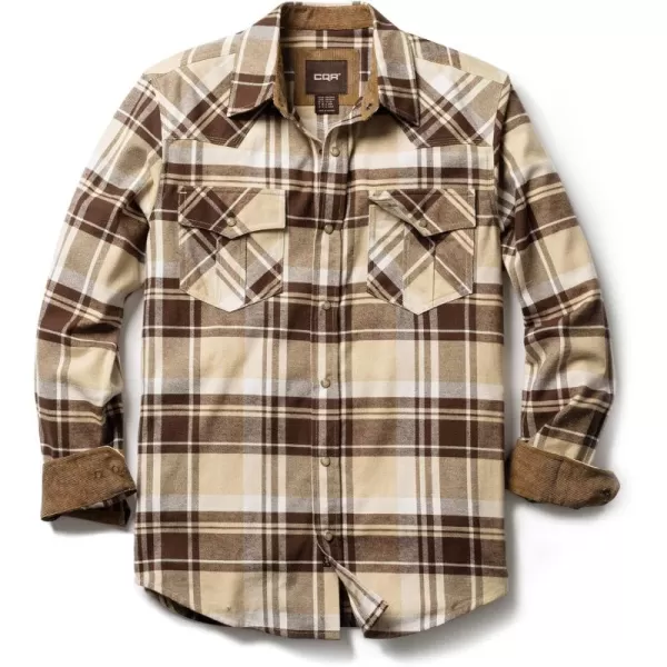 CQR Mens 100 Cotton Plaid Flannel Shirt Long Sleeve Shirt Jackets Casual Outdoor Jacket with PocketsRegular Fit Cigar Brown