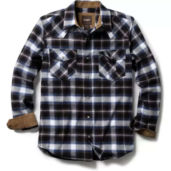 CQR Mens 100 Cotton Plaid Flannel Shirt Long Sleeve Shirt Jackets Casual Outdoor Jacket with PocketsRegular Fit Ebony Black