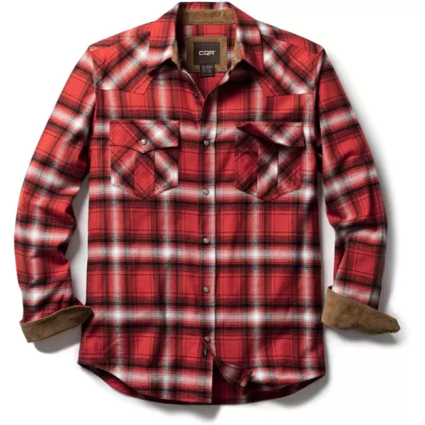 CQR Mens 100 Cotton Plaid Flannel Shirt Long Sleeve Shirt Jackets Casual Outdoor Jacket with PocketsRegular Fit Welcome Red