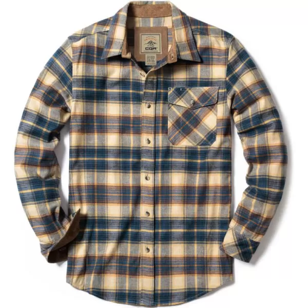 CQR Mens All Cotton Flannel Shirt Long Sleeve Casual Button Up Plaid Shirt Brushed Soft Outdoor ShirtsPlaid Blue Cheese