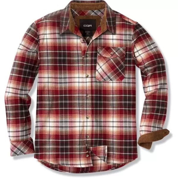 CQR Mens All Cotton Flannel Shirt Long Sleeve Casual Button Up Plaid Shirt Brushed Soft Outdoor ShirtsPlaid Burgundy