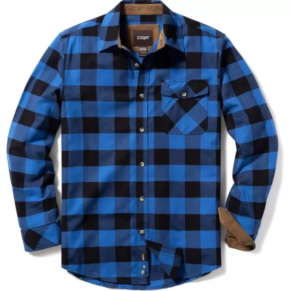 CQR Mens All Cotton Flannel Shirt Long Sleeve Casual Button Up Plaid Shirt Brushed Soft Outdoor ShirtsPlaid Classic Blue