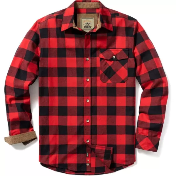 CQR Mens All Cotton Flannel Shirt Long Sleeve Casual Button Up Plaid Shirt Brushed Soft Outdoor ShirtsPlaid Classic Red