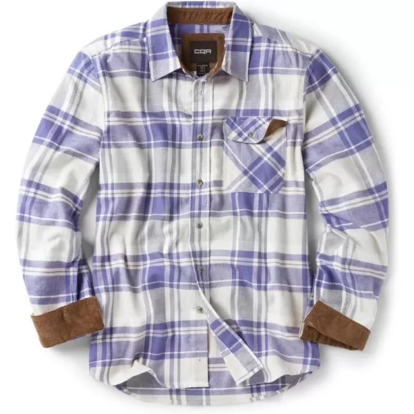 CQR Mens All Cotton Flannel Shirt Long Sleeve Casual Button Up Plaid Shirt Brushed Soft Outdoor ShirtsPlaid Cream Blue