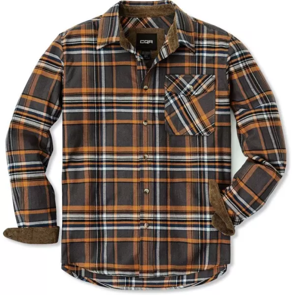 CQR Mens All Cotton Flannel Shirt Long Sleeve Casual Button Up Plaid Shirt Brushed Soft Outdoor ShirtsPlaid Dakota Grey