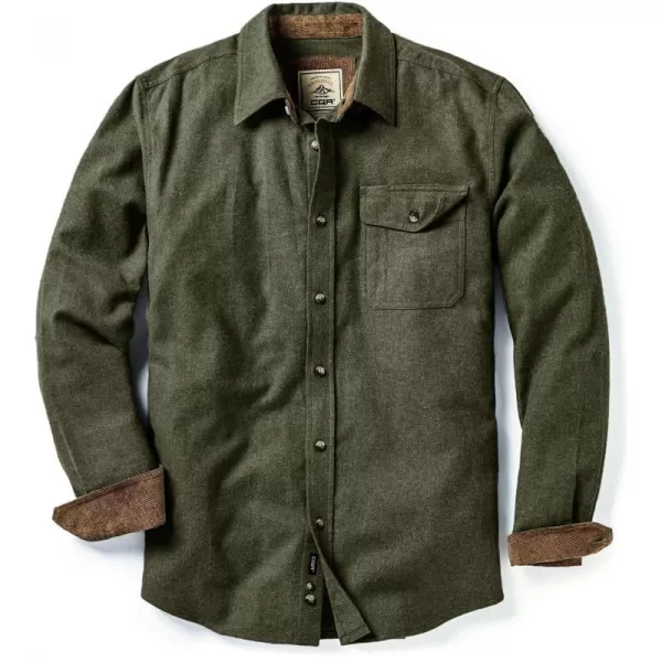 CQR Mens All Cotton Flannel Shirt Long Sleeve Casual Button Up Plaid Shirt Brushed Soft Outdoor ShirtsSolid Hunter Green