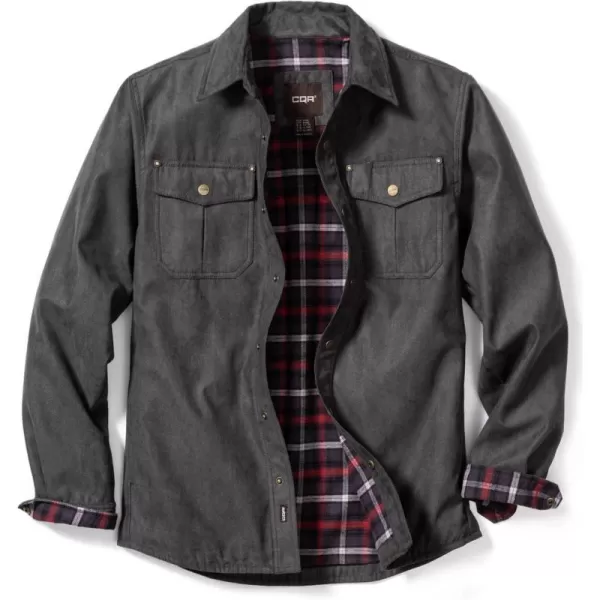 CQR Mens Flannel Lined Shirt Jackets Long Sleeved Rugged Plaid Cotton Brushed Suede Shirt JacketFlannel Lined Carbon Charcoal