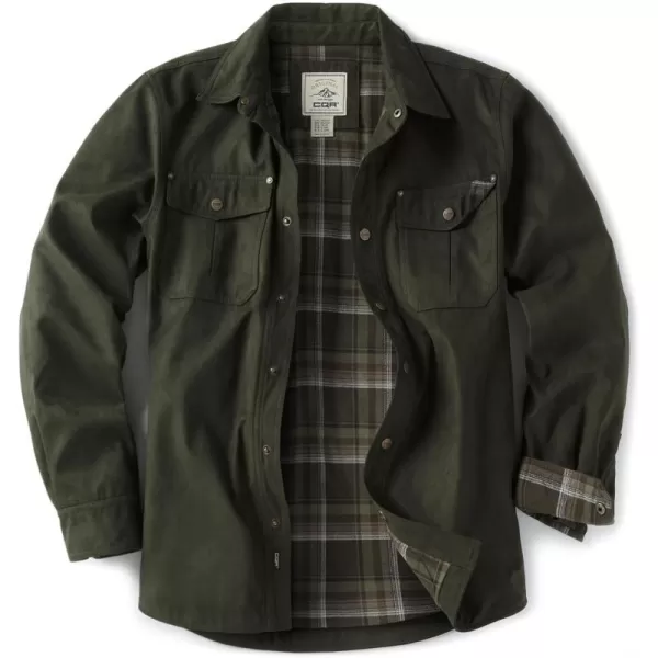 CQR Mens Flannel Lined Shirt Jackets Long Sleeved Rugged Plaid Cotton Brushed Suede Shirt JacketFlannel Lined Hickory Green