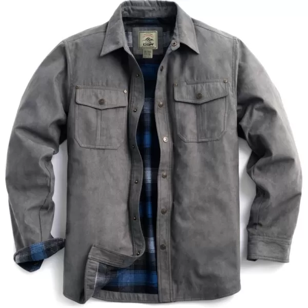 CQR Mens Flannel Lined Shirt Jackets Long Sleeved Rugged Plaid Cotton Brushed Suede Shirt JacketFlannel Lined New Shark Grey