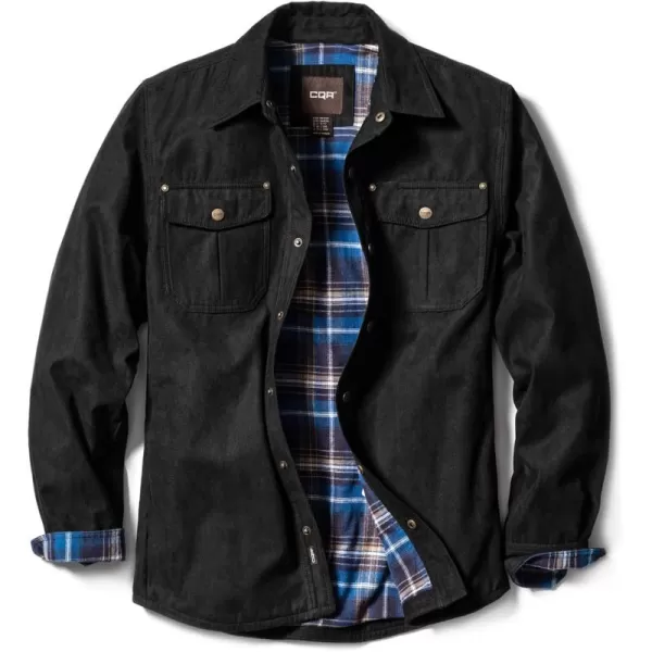 CQR Mens Flannel Lined Shirt Jackets Long Sleeved Rugged Plaid Cotton Brushed Suede Shirt JacketFlannel Lined Sandstom Black