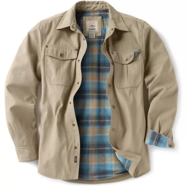 CQR Mens Flannel Lined Shirt Jackets Long Sleeved Rugged Plaid Cotton Brushed Suede Shirt JacketFlannel Lined Seashore