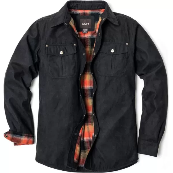 CQR Mens Flannel Lined Shirt Jackets Long Sleeved Rugged Plaid Cotton Brushed Suede Shirt JacketFlannel Lined Texas Black