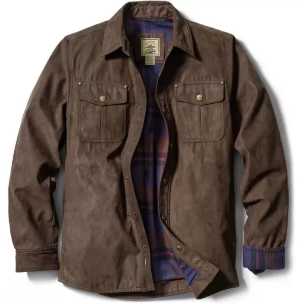 CQR Mens Flannel Lined Shirt Jackets Long Sleeved Rugged Plaid Cotton Brushed Suede Shirt JacketFlannel Lined Woods Night Brown