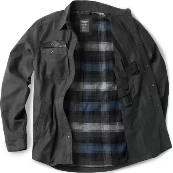 CQR Mens Flannel Lined Shirt Jackets Long Sleeved Rugged Plaid Cotton Brushed Suede Shirt JacketStealth Night Sky