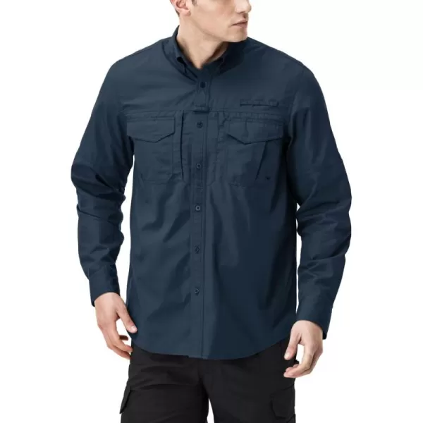 CQR Mens Long Sleeve Work Shirts Ripstop Military Tactical Shirts Outdoor UPF 50 Breathable Button Down Hiking ShirtOfficer Shirts Dark Navy