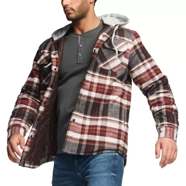 CQR Mens Quilted Lined Flannel Hooded Shirt Jacket Soft Warm Long Sleeve Outdoor Cotton Plaid Shirt JacketsQuilted Lined Folk Tale