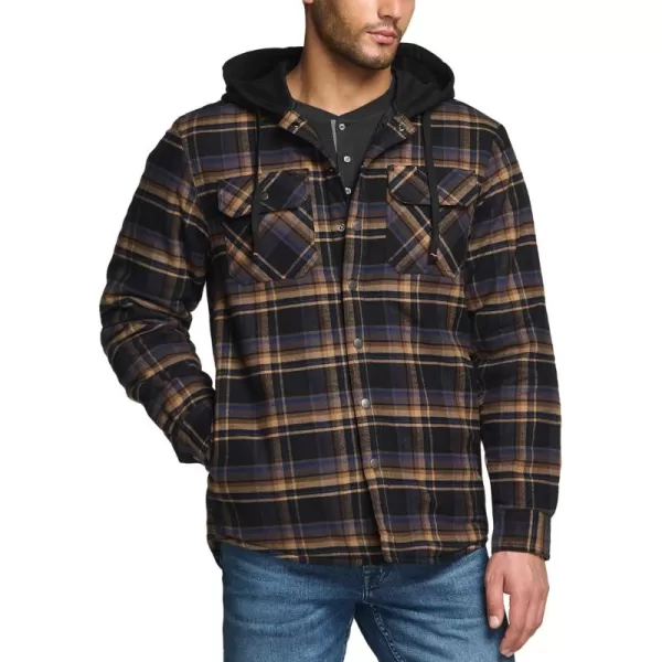 CQR Mens Quilted Lined Flannel Hooded Shirt Jacket Soft Warm Long Sleeve Outdoor Cotton Plaid Shirt JacketsQuilted Lined Fossil Rock