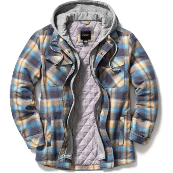 CQR Mens Quilted Lined Flannel Hooded Shirt Jacket Soft Warm Long Sleeve Outdoor Cotton Plaid Shirt JacketsQuilted Lined Full Zip Oceansand