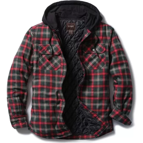 CQR Mens Quilted Lined Flannel Hooded Shirt Jacket Soft Warm Long Sleeve Outdoor Cotton Plaid Shirt JacketsQuilted Lined Holiday Mood