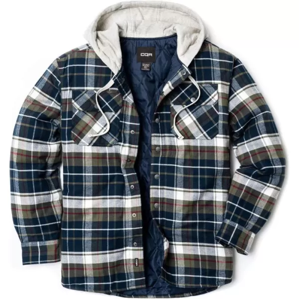 CQR Mens Quilted Lined Flannel Hooded Shirt Jacket Soft Warm Long Sleeve Outdoor Cotton Plaid Shirt JacketsQuilted Lined Midnight Forest