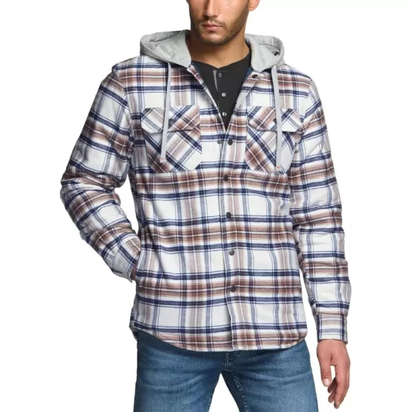 CQR Mens Quilted Lined Flannel Hooded Shirt Jacket Soft Warm Long Sleeve Outdoor Cotton Plaid Shirt JacketsQuilted Lined Wild Rice