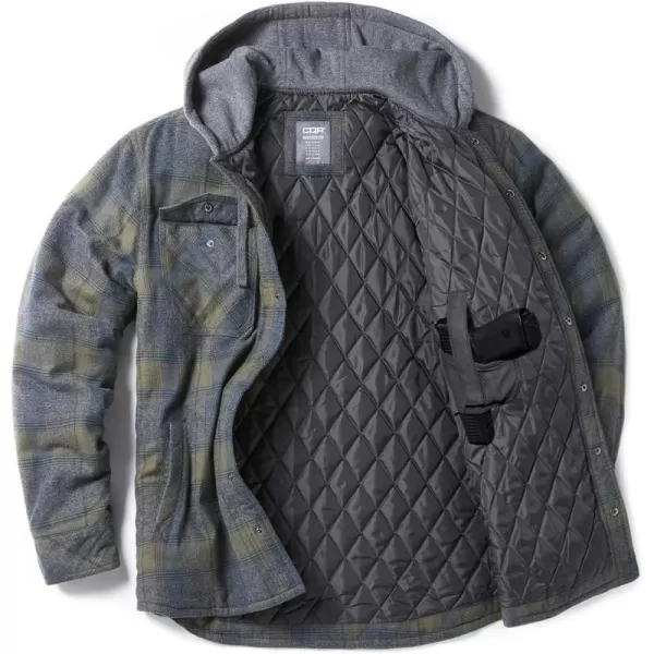 CQR Mens Quilted Lined Flannel Hooded Shirt Jacket Soft Warm Long Sleeve Outdoor Cotton Plaid Shirt JacketsStealth Amazon Grey