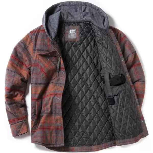 CQR Mens Quilted Lined Flannel Hooded Shirt Jacket Soft Warm Long Sleeve Outdoor Cotton Plaid Shirt JacketsStealth Harvest