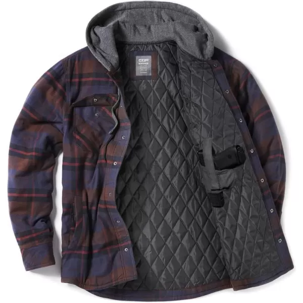 CQR Mens Quilted Lined Flannel Hooded Shirt Jacket Soft Warm Long Sleeve Outdoor Cotton Plaid Shirt JacketsStealth Woods Night