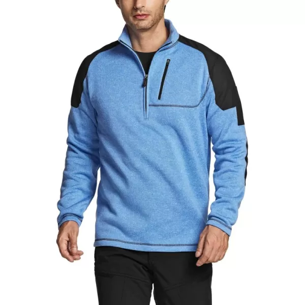 CQR Mens Thermal Fleece Half Zip Pullover Winter Outdoor Warm Sweater Lightweight Long Sleeve SweatshirtFleece Sweater Half Zip Heather Light Blue