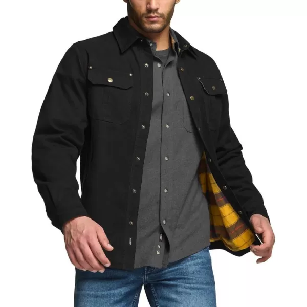 CQR Mens Twill All Cotton Flannel Lined Shirt Jacket Soft Brushed Outdoor Shirt JacketTwill Shirt Jacket Black Yellow