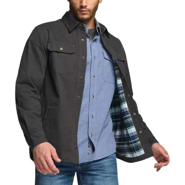 CQR Mens Twill All Cotton Flannel Lined Shirt Jacket Soft Brushed Outdoor Shirt JacketTwill Shirt Jacket Charcoal Pacific