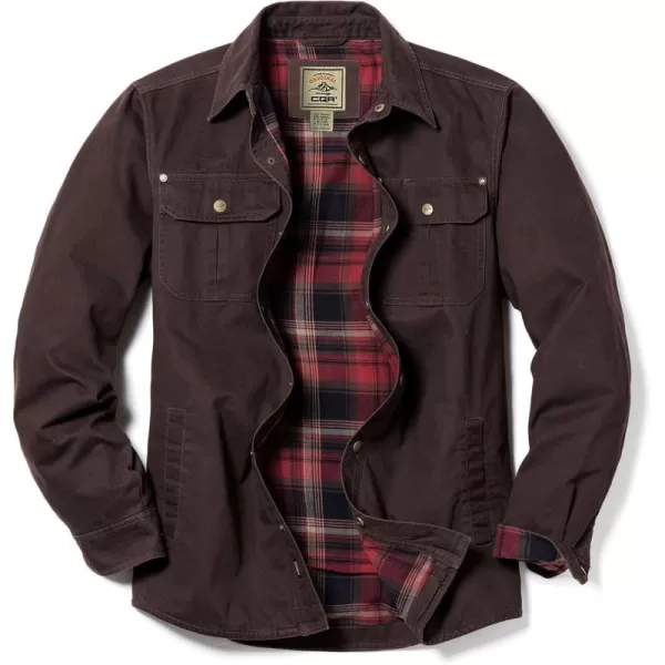 CQR Mens Twill All Cotton Flannel Lined Shirt Jacket Soft Brushed Outdoor Shirt JacketTwill Shirt Jacket Dark Brown