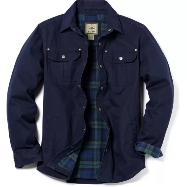 CQR Mens Twill All Cotton Flannel Lined Shirt Jacket Soft Brushed Outdoor Shirt JacketTwill Shirt Jacket Navy