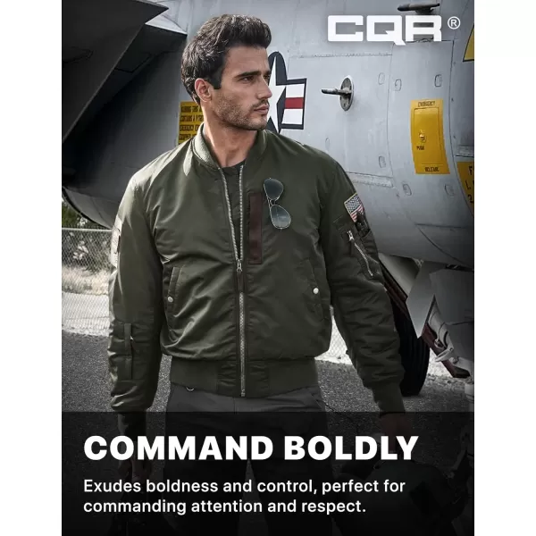 CQR Mens Casual Bomber Jacket Outdoor FallWinter ZipUp Windbreaker Water Resistant Padded MA1 Flight Jacket with PocketNavigator Army Green