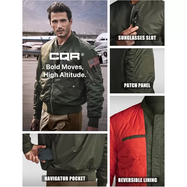 CQR Mens Casual Bomber Jacket Outdoor FallWinter ZipUp Windbreaker Water Resistant Padded MA1 Flight Jacket with PocketNavigator Army Green