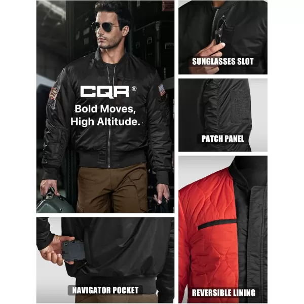 CQR Mens Casual Bomber Jacket Outdoor FallWinter ZipUp Windbreaker Water Resistant Padded MA1 Flight Jacket with PocketNavigator Black