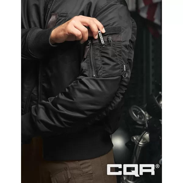 CQR Mens Casual Bomber Jacket Outdoor FallWinter ZipUp Windbreaker Water Resistant Padded MA1 Flight Jacket with PocketNavigator Black