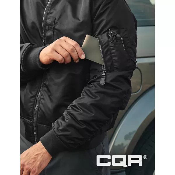 CQR Mens Casual Bomber Jacket Outdoor FallWinter ZipUp Windbreaker Water Resistant Padded MA1 Flight Jacket with PocketWatcher Black