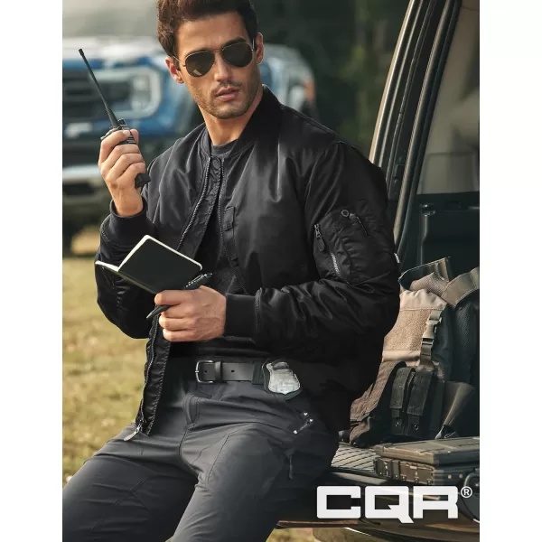 CQR Mens Casual Bomber Jacket Outdoor FallWinter ZipUp Windbreaker Water Resistant Padded MA1 Flight Jacket with PocketWatcher Black