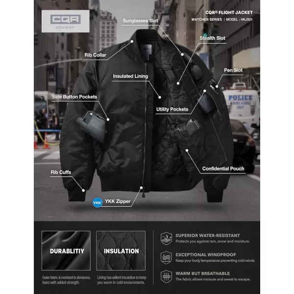 CQR Mens Casual Bomber Jacket Outdoor FallWinter ZipUp Windbreaker Water Resistant Padded MA1 Flight Jacket with PocketWatcher Black